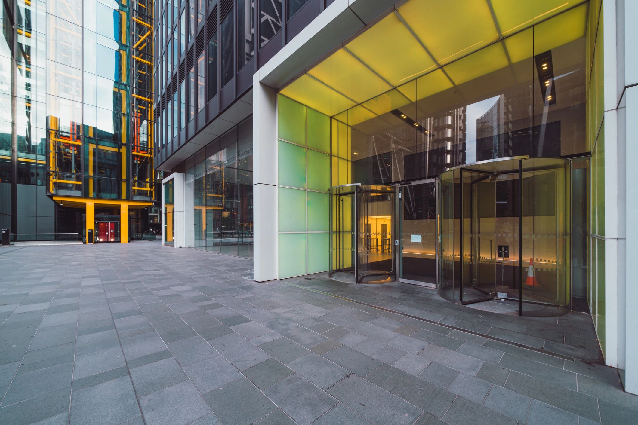 Commercial building entrance with modern doors